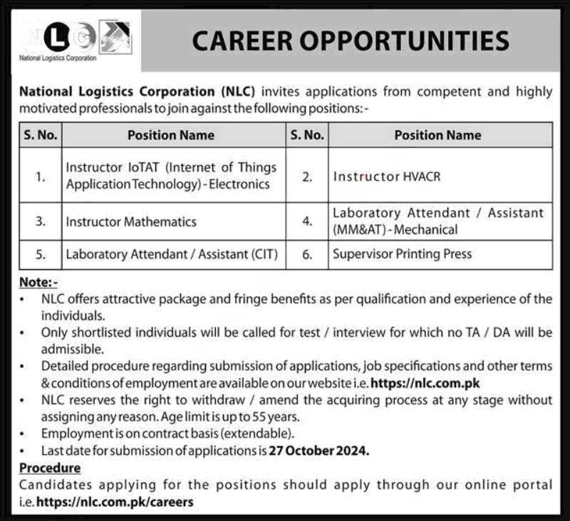 National Logistics Corporation (NLC) Jobs October 2024 Online Apply